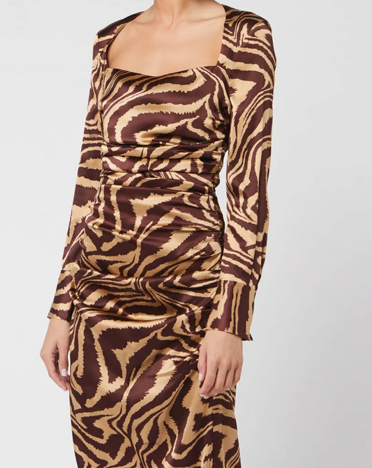 Ganni's Ruche Silk Zebra Print Dress