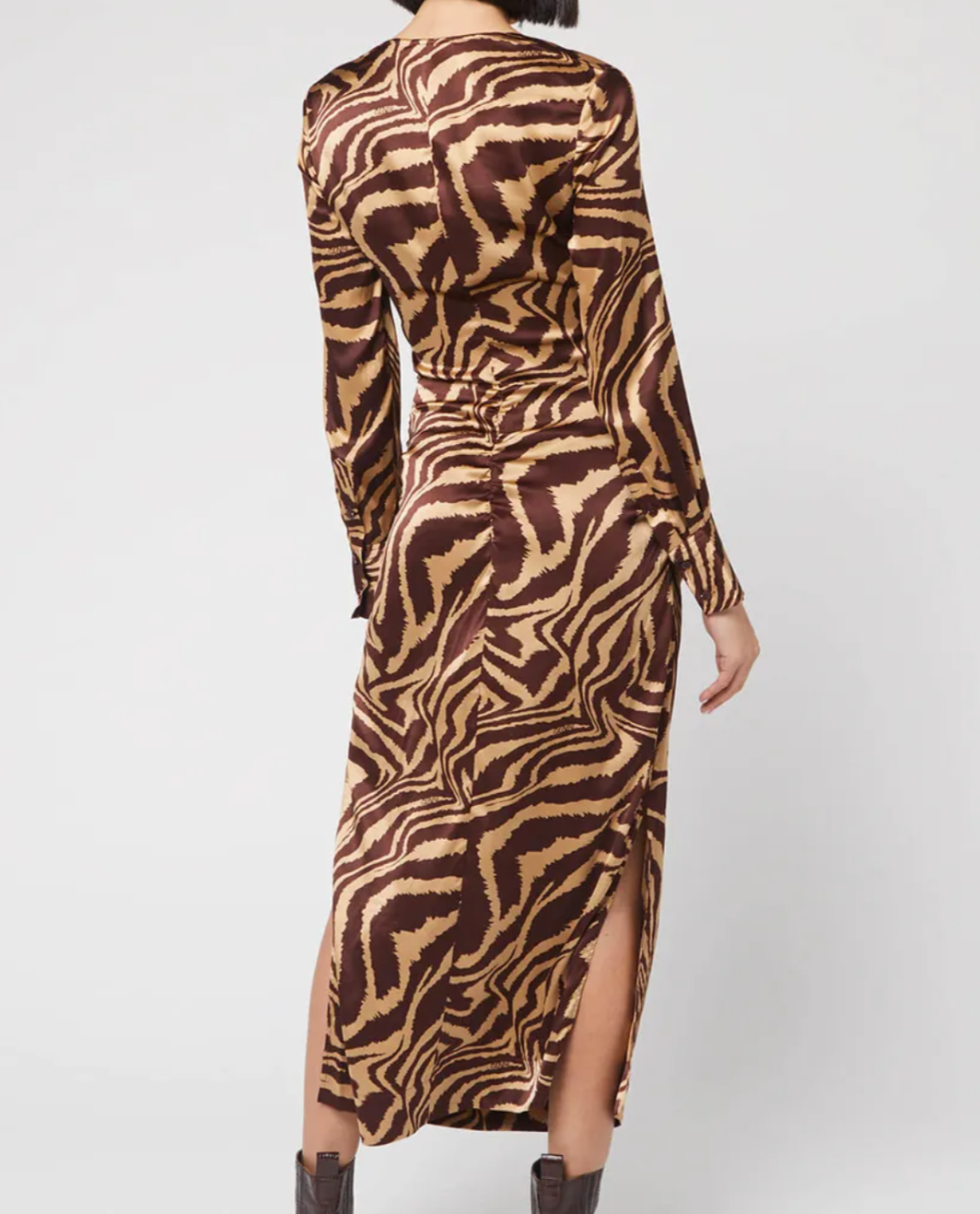 Ganni's Ruche Silk Zebra Print Dress